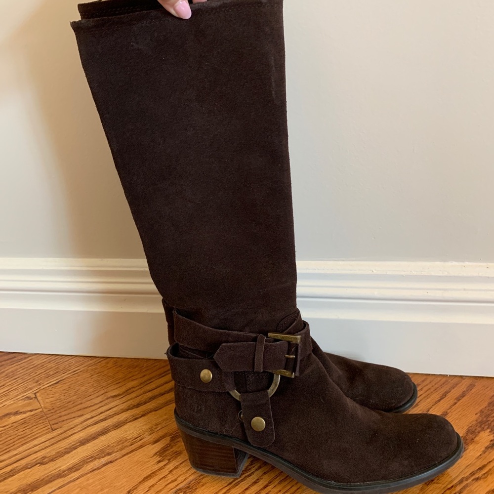 Pollini Knee high brown suede leather boots